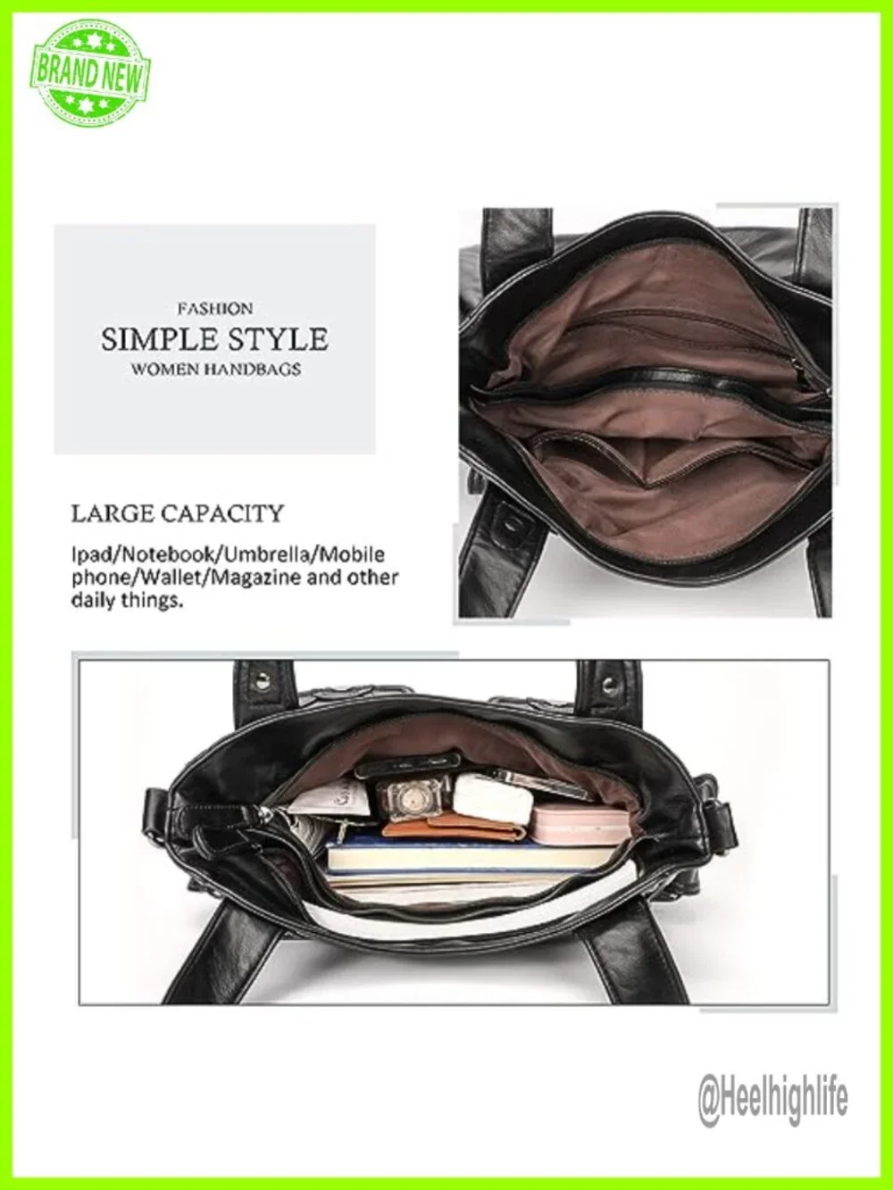 PU Leather Large Hobo Tote Multi-Pocket Bag Water Resistant Adjustable Strap
